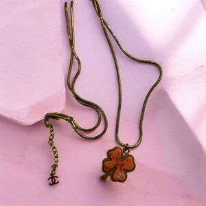 Chanel pink enamel 4 leaf clover necklace